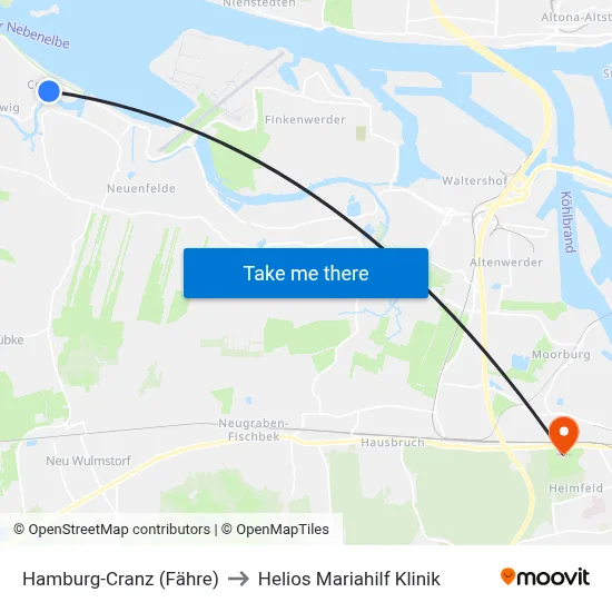Hamburg-Cranz (Fähre) to Helios Mariahilf Klinik map