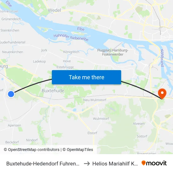 Buxtehude-Hedendorf Fuhrenkamp to Helios Mariahilf Klinik map