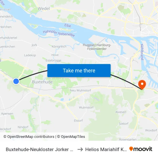 Buxtehude-Neukloster Jorker Straße to Helios Mariahilf Klinik map