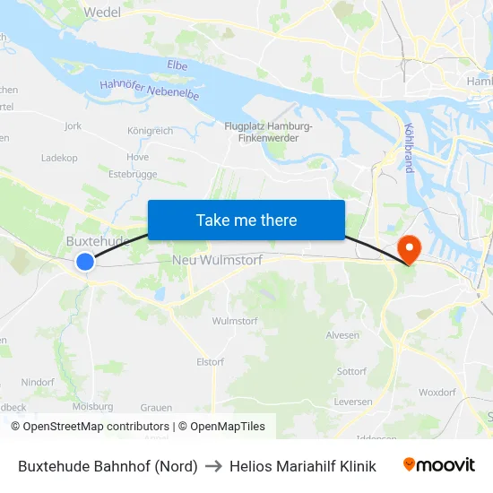 Buxtehude Bahnhof (Nord) to Helios Mariahilf Klinik map