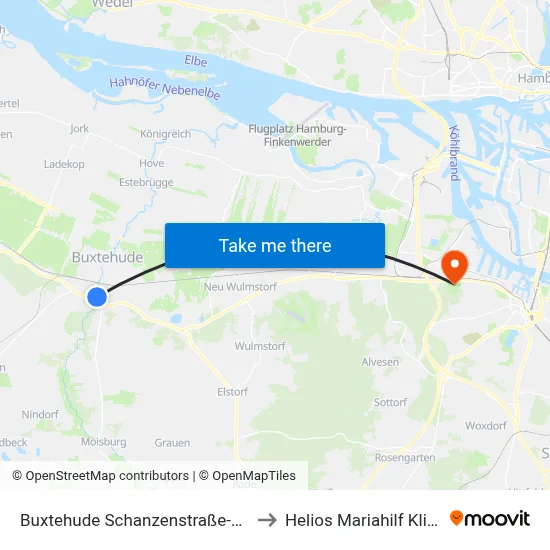 Buxtehude Schanzenstraße-Süd to Helios Mariahilf Klinik map