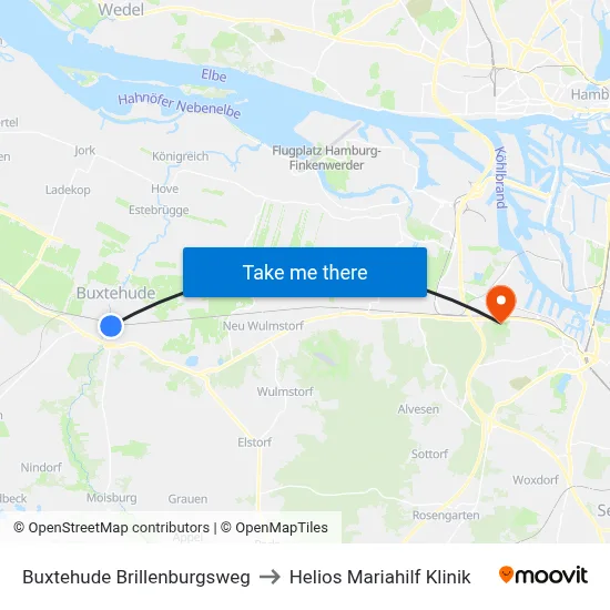 Buxtehude Brillenburgsweg to Helios Mariahilf Klinik map
