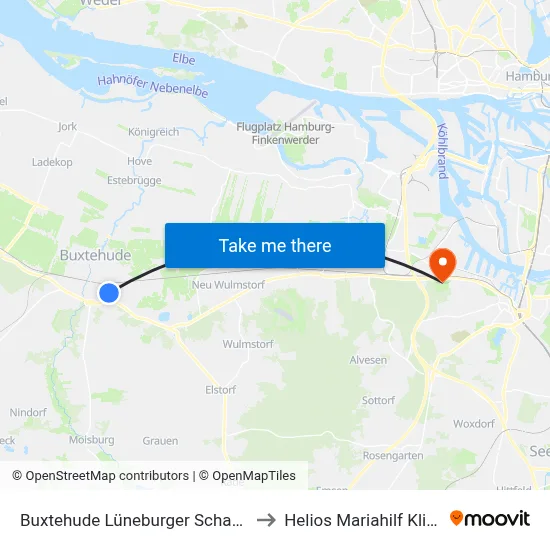 Buxtehude Lüneburger Schanze to Helios Mariahilf Klinik map