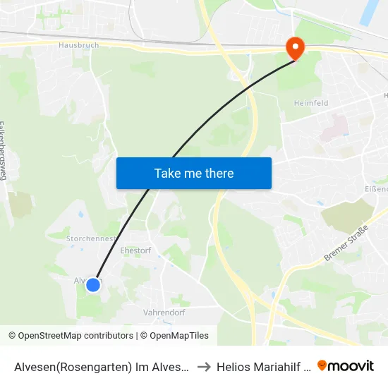 Alvesen(Rosengarten) Im Alvesener Dorf to Helios Mariahilf Klinik map