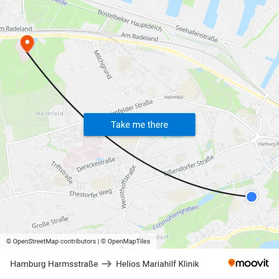Hamburg Harmsstraße to Helios Mariahilf Klinik map