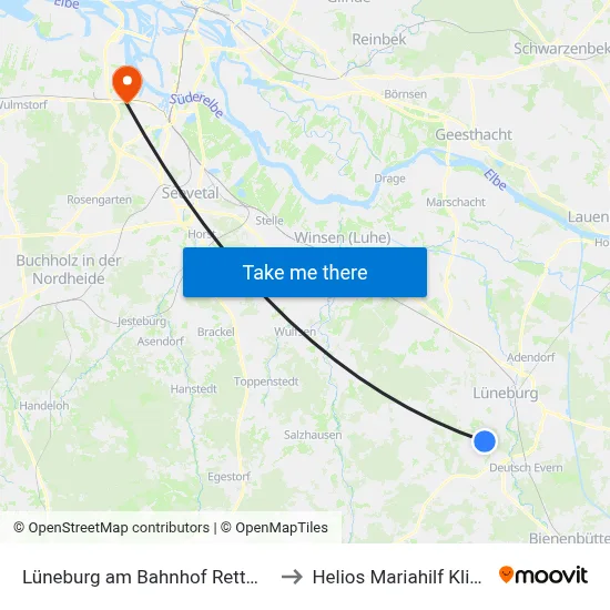 Lüneburg am Bahnhof Rettmer to Helios Mariahilf Klinik map