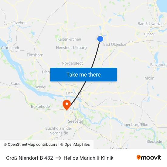 Groß Niendorf B 432 to Helios Mariahilf Klinik map
