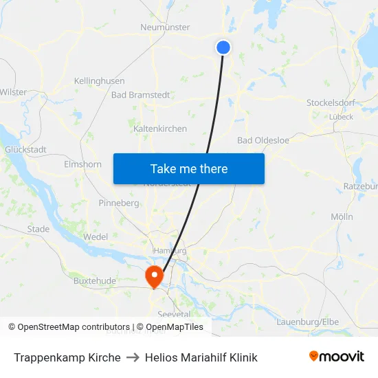 Trappenkamp Kirche to Helios Mariahilf Klinik map