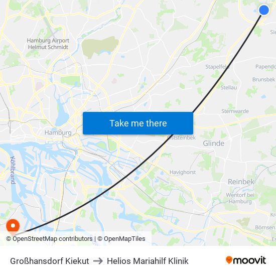Großhansdorf Kiekut to Helios Mariahilf Klinik map