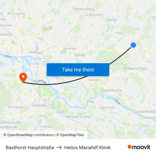 Basthorst Hauptstraße to Helios Mariahilf Klinik map