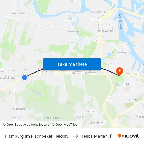 Hamburg Im Fischbeker Heidbrook (Ost) to Helios Mariahilf Klinik map