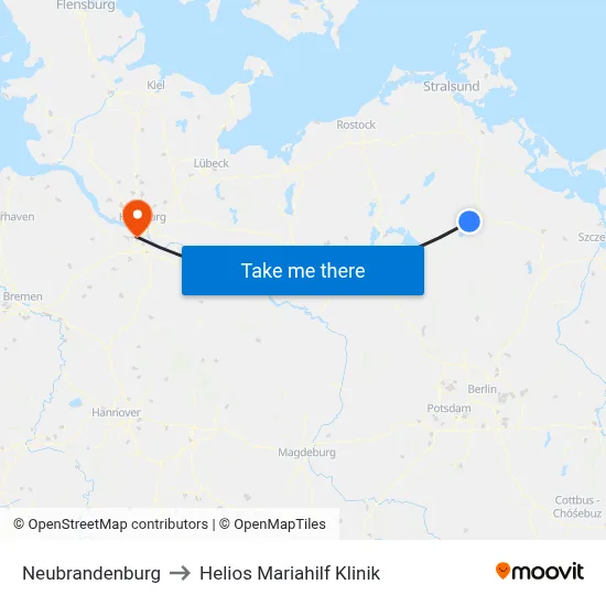 Neubrandenburg to Helios Mariahilf Klinik map