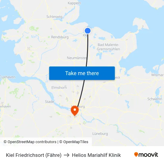Kiel Friedrichsort (Fähre) to Helios Mariahilf Klinik map