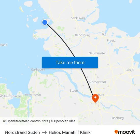 Nordstrand Süden to Helios Mariahilf Klinik map