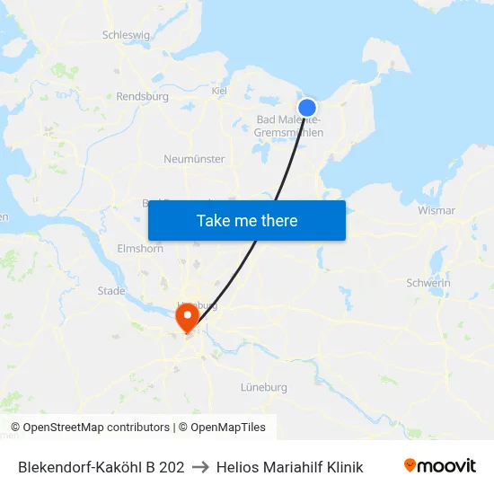 Blekendorf-Kaköhl B 202 to Helios Mariahilf Klinik map