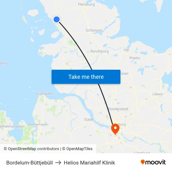 Bordelum-Büttjebüll to Helios Mariahilf Klinik map