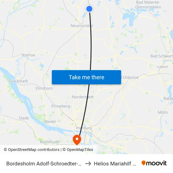 Bordesholm Adolf-Schroedter-Straße to Helios Mariahilf Klinik map
