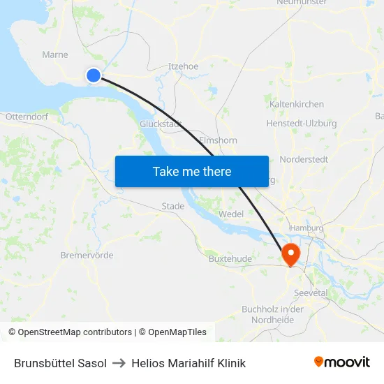 Brunsbüttel Sasol to Helios Mariahilf Klinik map