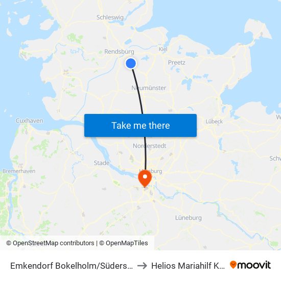 Emkendorf Bokelholm/Süderstraße to Helios Mariahilf Klinik map