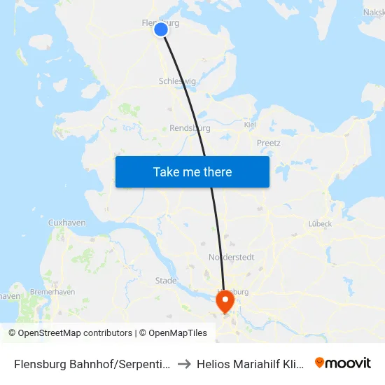 Flensburg Bahnhof/Serpentine to Helios Mariahilf Klinik map