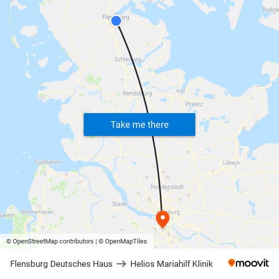 Flensburg Deutsches Haus to Helios Mariahilf Klinik map