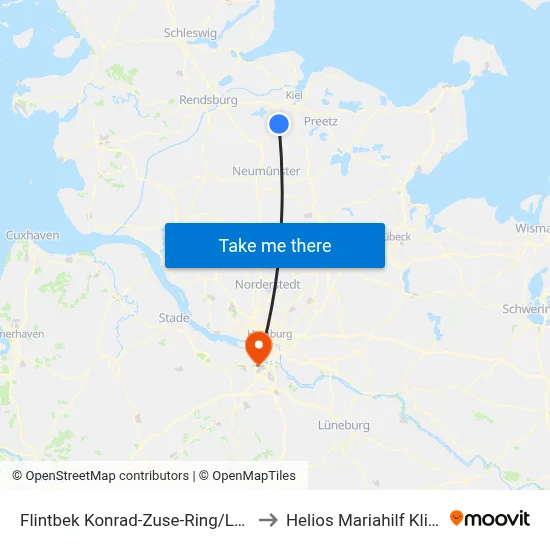 Flintbek Konrad-Zuse-Ring/L318 to Helios Mariahilf Klinik map