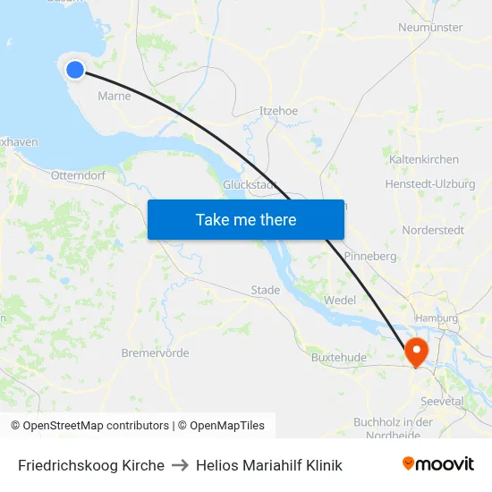 Friedrichskoog Kirche to Helios Mariahilf Klinik map