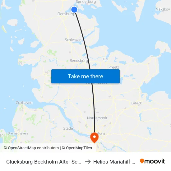 Glücksburg-Bockholm Alter Schulweg to Helios Mariahilf Klinik map