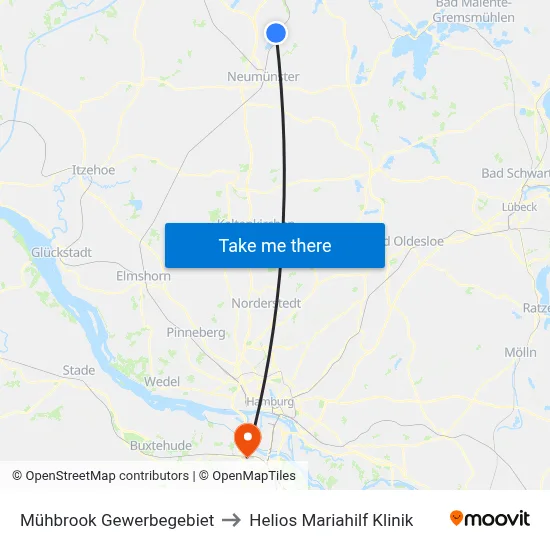 Mühbrook Gewerbegebiet to Helios Mariahilf Klinik map