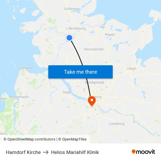 Hamdorf Kirche to Helios Mariahilf Klinik map