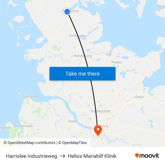 Harrislee Industrieweg to Helios Mariahilf Klinik map