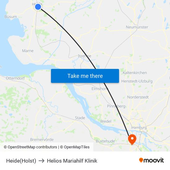 Heide(Holst) to Helios Mariahilf Klinik map