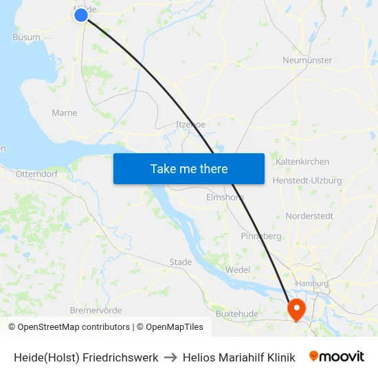 Heide(Holst) Friedrichswerk to Helios Mariahilf Klinik map