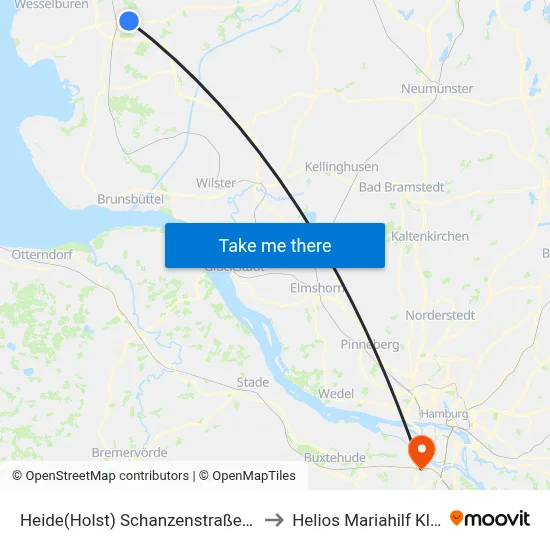 Heide(Holst) Schanzenstraße(Ost) to Helios Mariahilf Klinik map