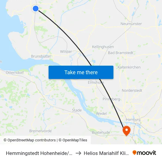 Hemmingstedt Hohenheide/B 5 to Helios Mariahilf Klinik map