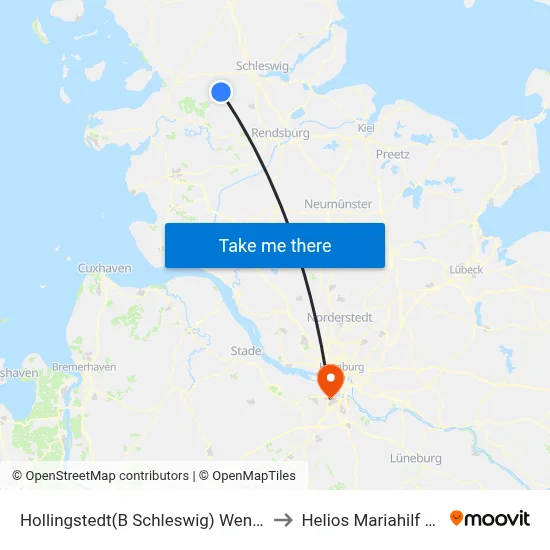 Hollingstedt(B Schleswig) Wendeplatz to Helios Mariahilf Klinik map