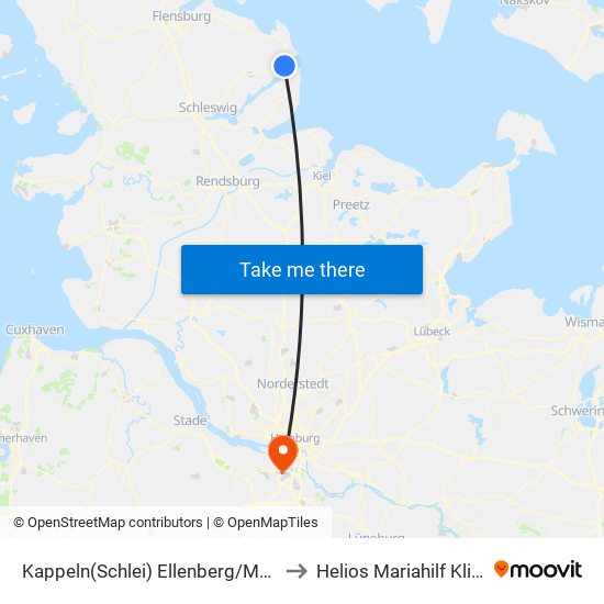 Kappeln(Schlei) Ellenberg/Markt to Helios Mariahilf Klinik map