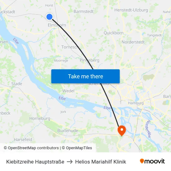 Kiebitzreihe Hauptstraße to Helios Mariahilf Klinik map