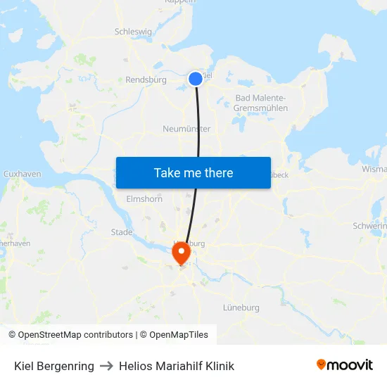 Kiel Bergenring to Helios Mariahilf Klinik map