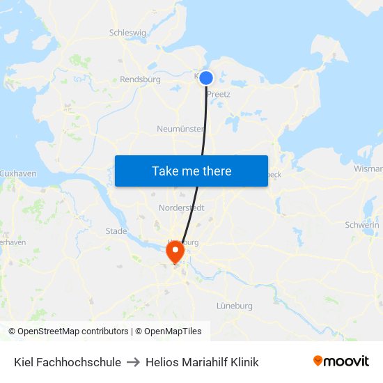 Kiel Fachhochschule to Helios Mariahilf Klinik map