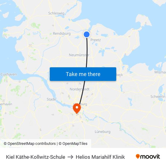Kiel Käthe-Kollwitz-Schule to Helios Mariahilf Klinik map