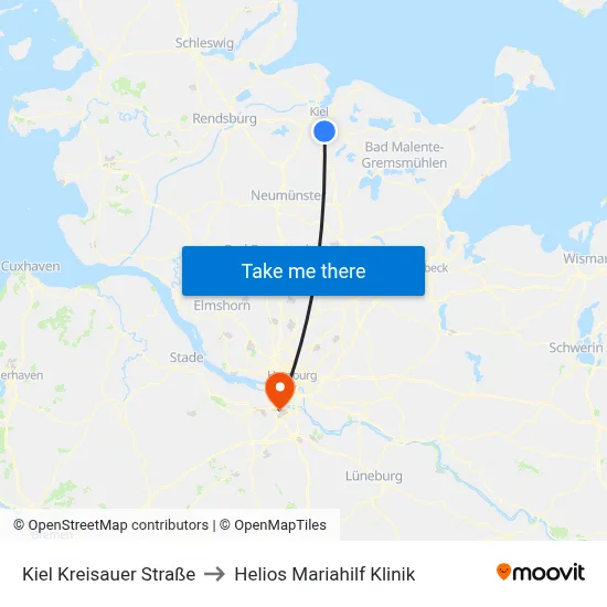 Kiel Kreisauer Straße to Helios Mariahilf Klinik map