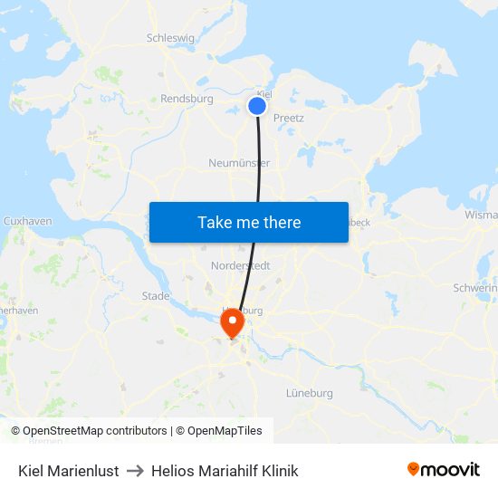 Kiel Marienlust to Helios Mariahilf Klinik map