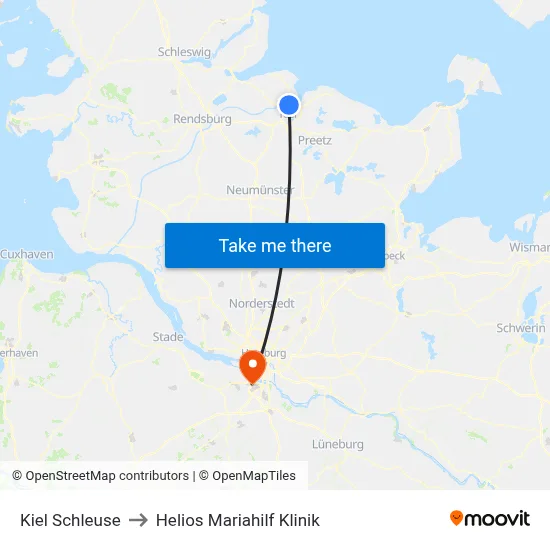 Kiel Schleuse to Helios Mariahilf Klinik map