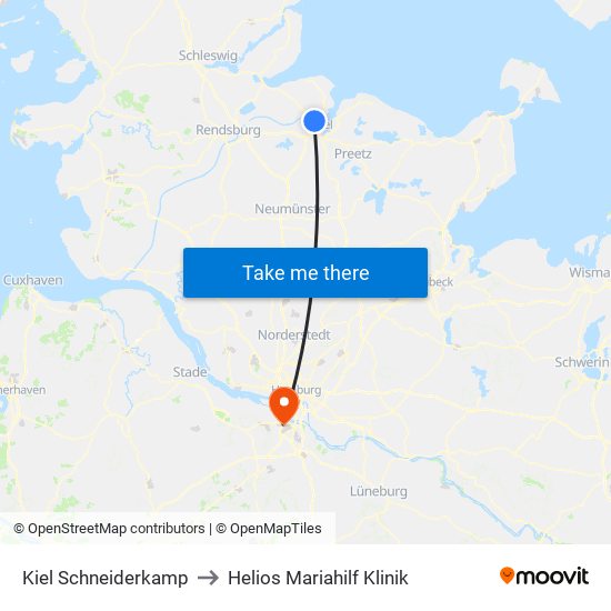 Kiel Schneiderkamp to Helios Mariahilf Klinik map