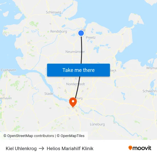 Kiel Uhlenkrog to Helios Mariahilf Klinik map