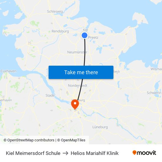 Kiel Meimersdorf Schule to Helios Mariahilf Klinik map