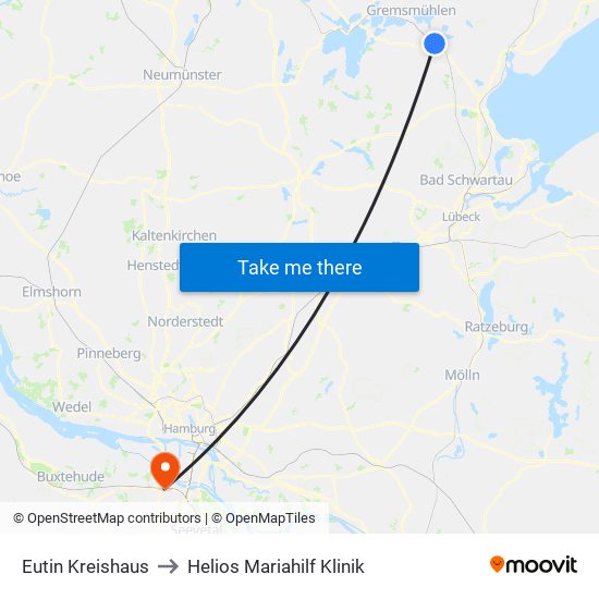 Eutin Kreishaus to Helios Mariahilf Klinik map