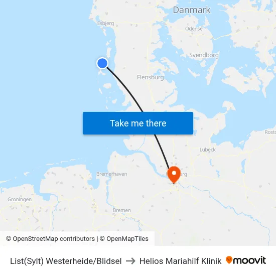 List(Sylt) Westerheide/Blidsel to Helios Mariahilf Klinik map