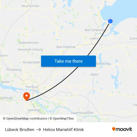 Lübeck Brodten to Helios Mariahilf Klinik map